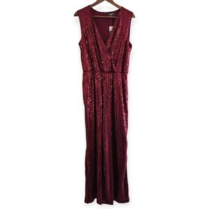 Ninety Clothing Sensational Burgundy Jumpsuit with Sparkling Sequins NWT